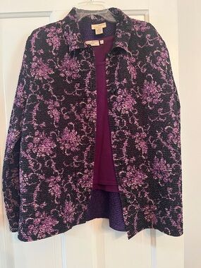 Choices Black and Purple Floral Textured Jacket and sleeveless tee